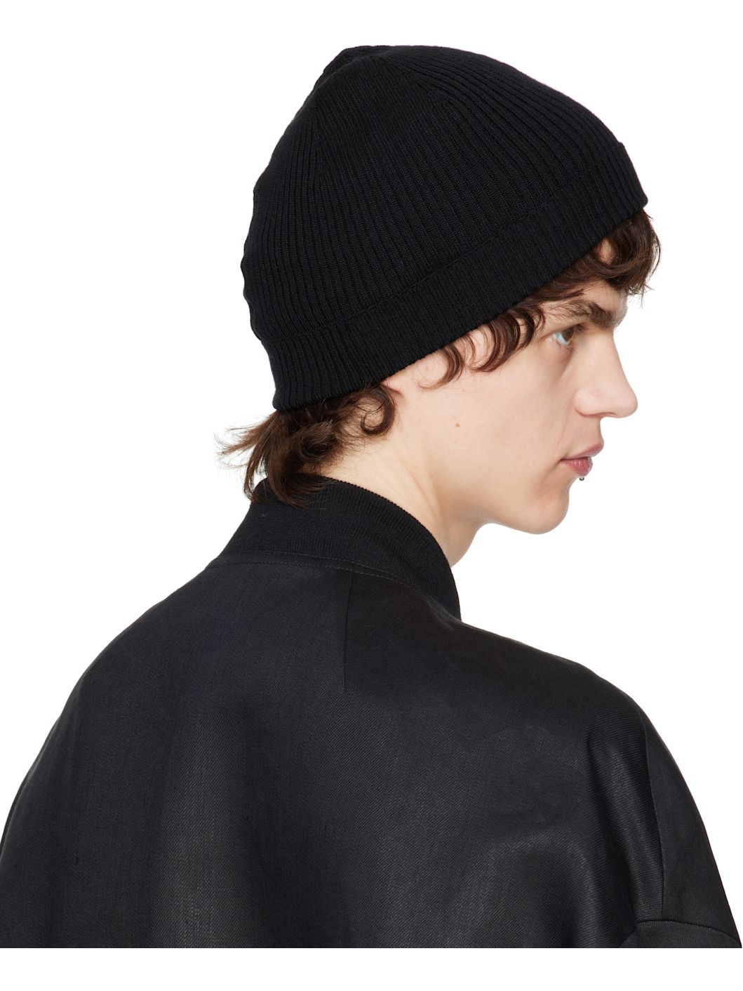 Black Hollywood Ribbed Beanie - 3