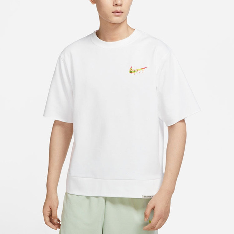 Nike Solid Color Cartoon Small Label Sports Training Round Neck Short Sleeve White DV3201-100 3
