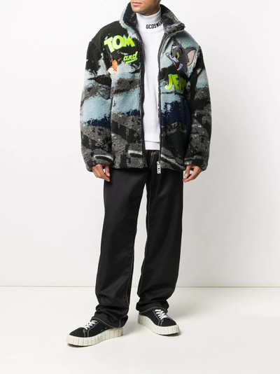 GCDS embroidered cartoon faux-fur jacket outlook