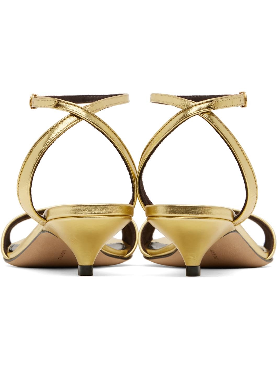 Gold Vika Ankle Strap Kitten Heeled Sandals - 2