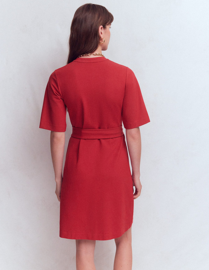 Front Pocket Ponte Dress-Crimson Red 4