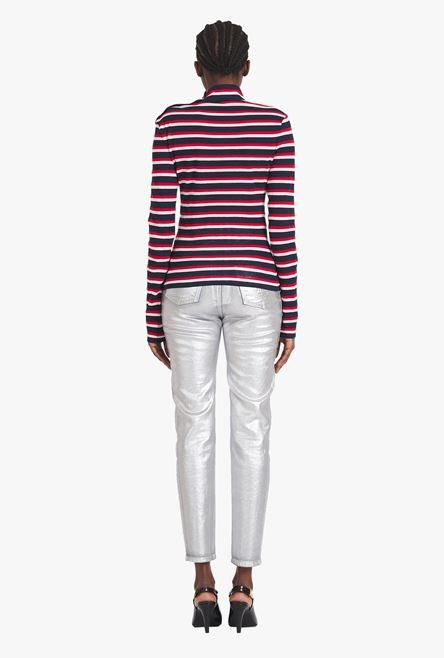 Navy blue and red nautical turtleneck sweater with gold-tone buttons - 3
