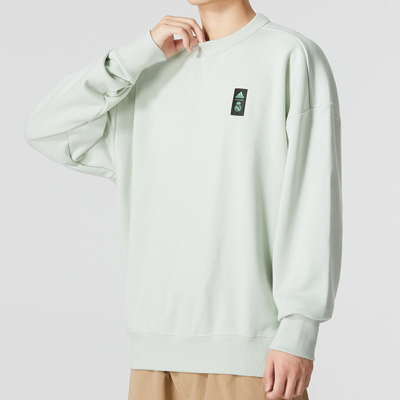 Men's adidas Solid Color Logo Athleisure Casual Sports Pullover Round Neck Green HD1341 - 5