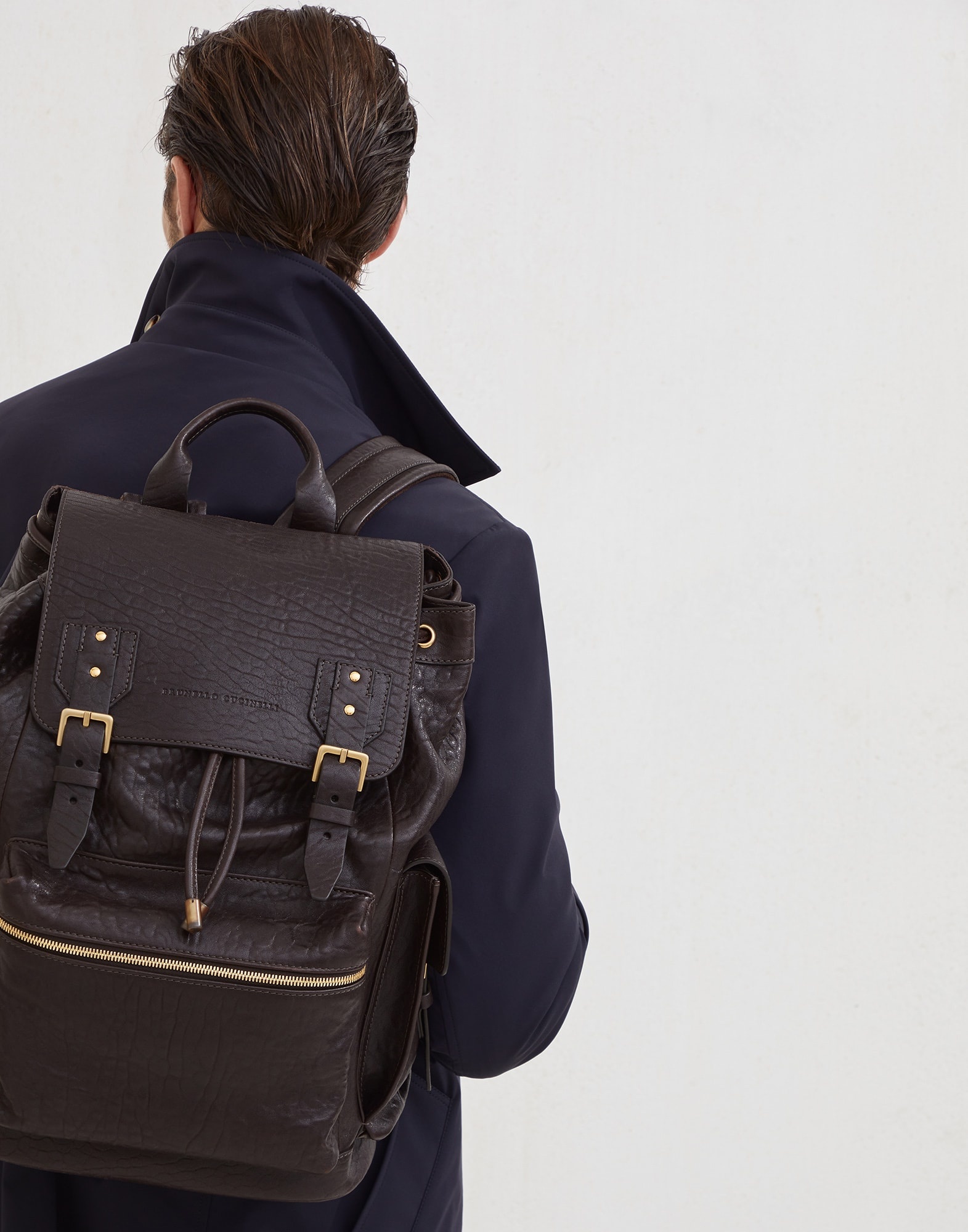 Textured grain leather city backpack - 4
