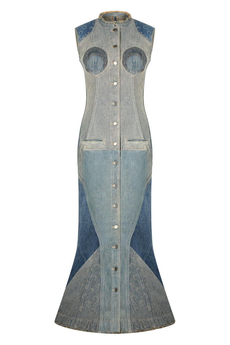 Regenerated Denim Evening Dress - 1