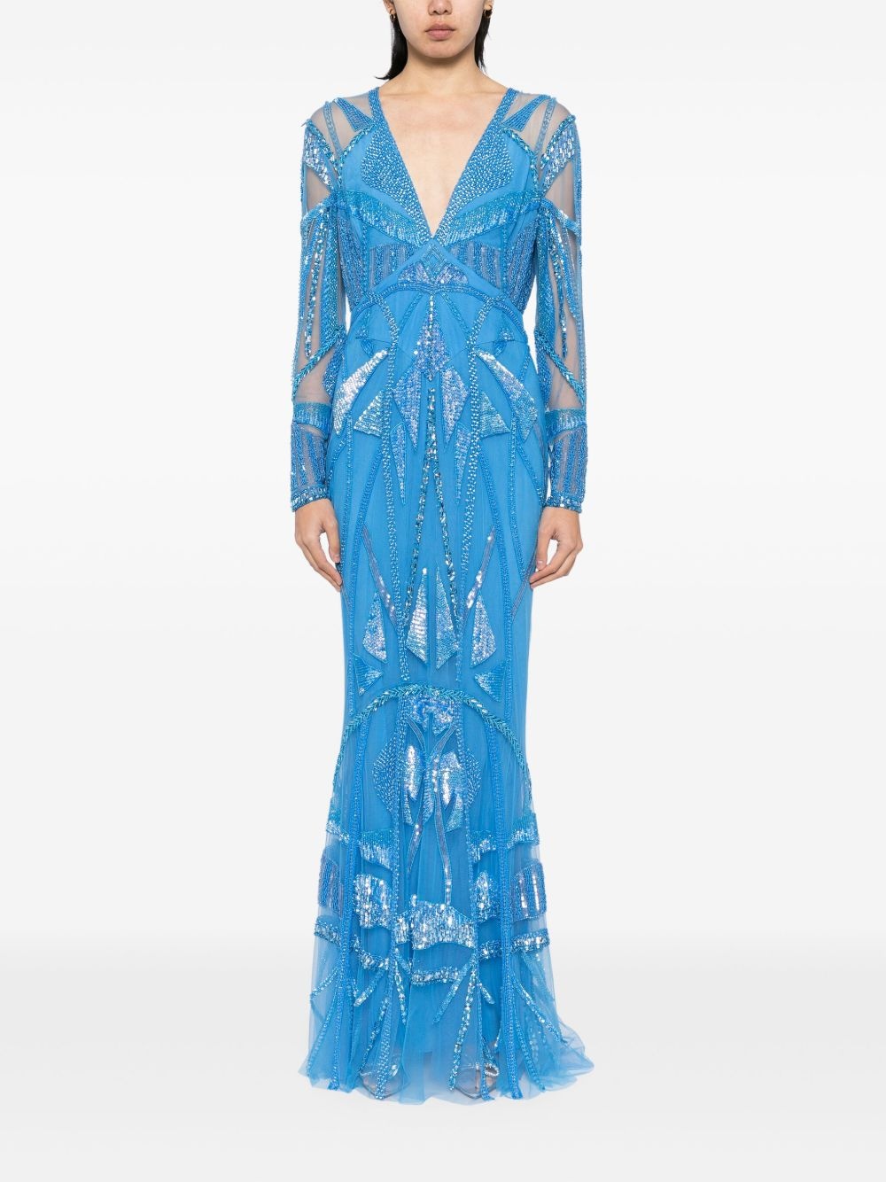art deco-embroidered V-neck gown - 2