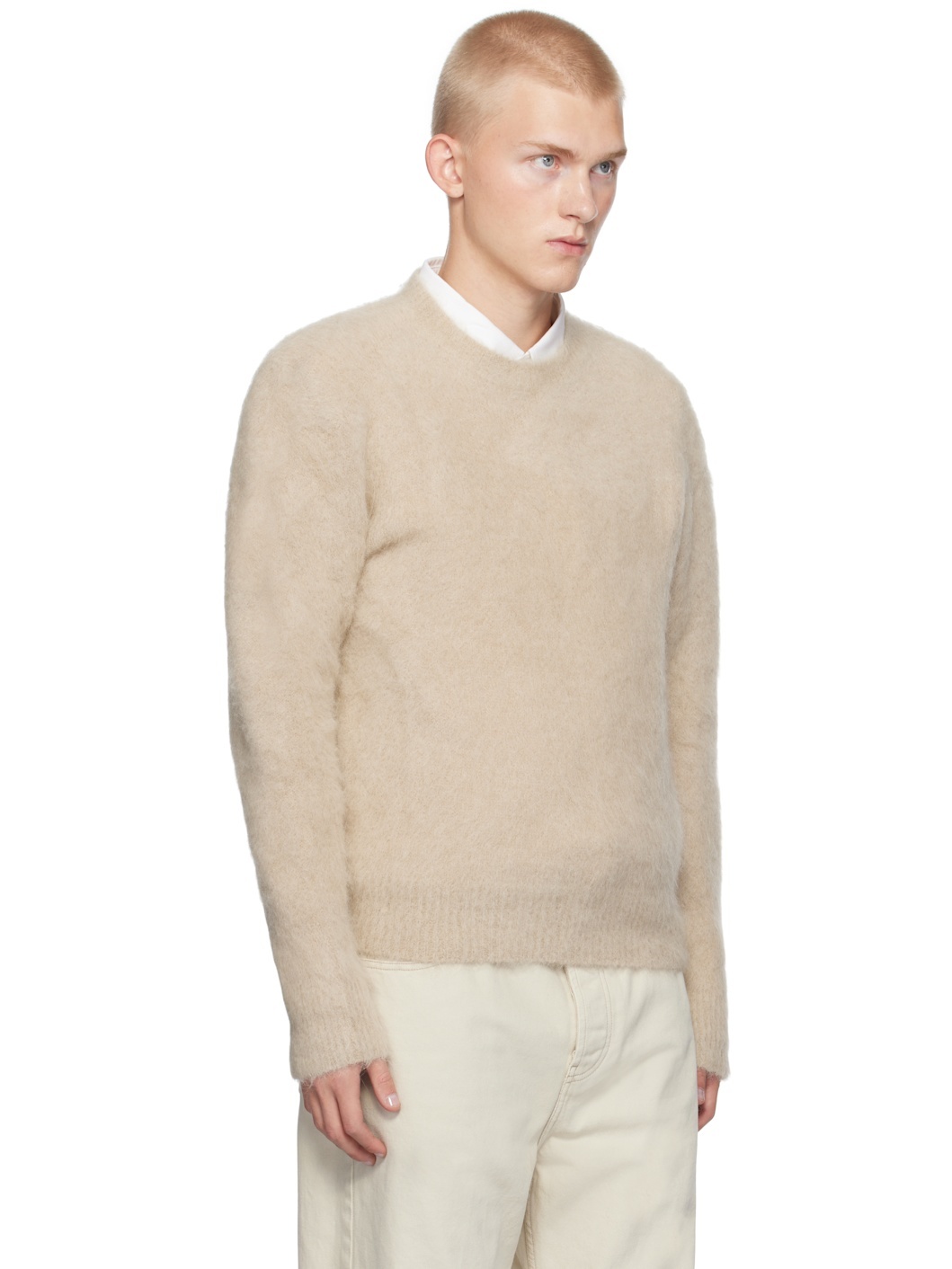 Beige Alpaca Mohair Brushed Sweater - 2