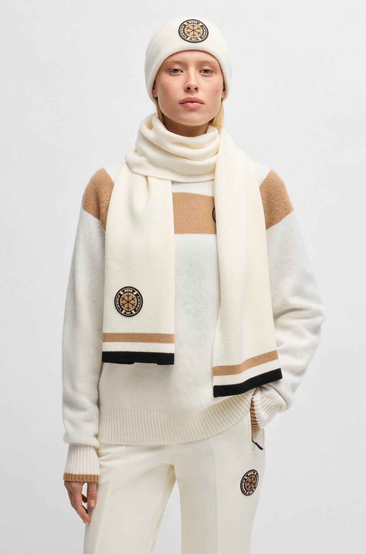 BOSS SKI VIRGIN-WOOL SCARF WITH LOGO BADGE - 3