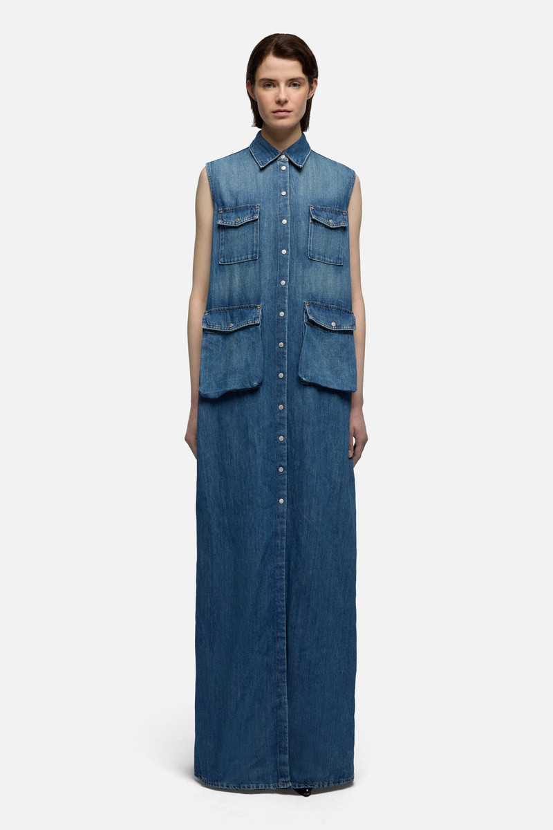 CARGO SLEEVELESS DRESS in Indigo Linen 3