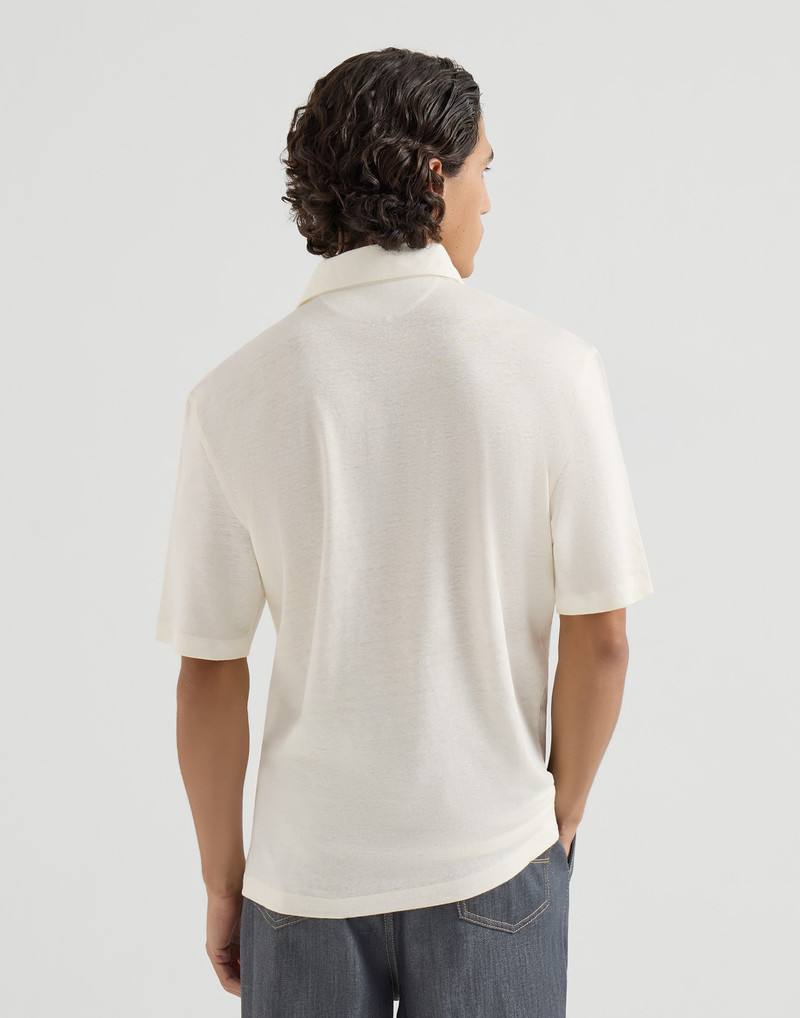 Linen and cotton mélange jersey polo with shirt-style collar 3
