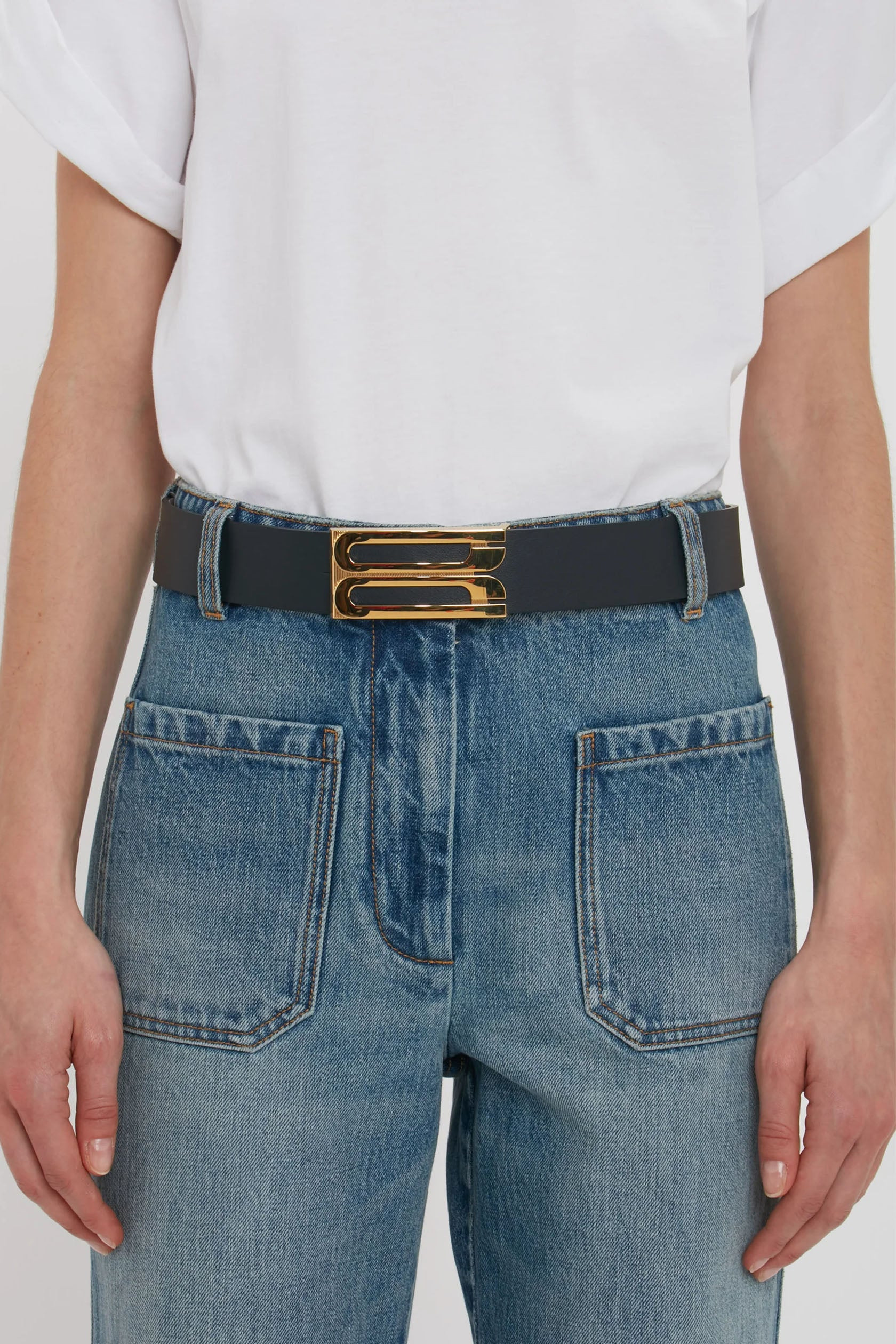 Jumbo Frame Belt In Navy Leather - 2