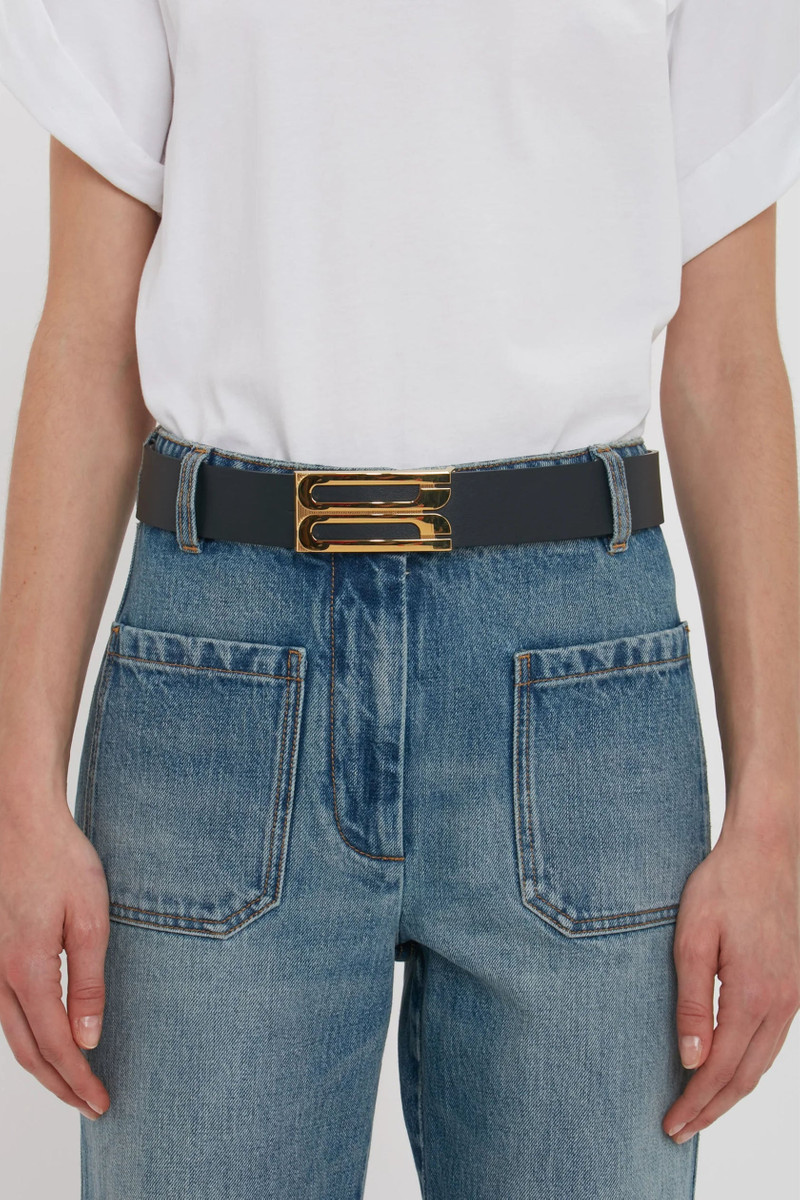 Victoria Beckham Jumbo Frame Belt In Navy Leather outlook