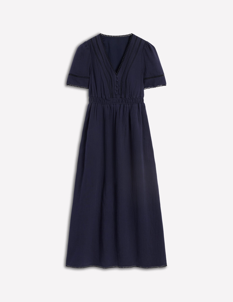 Trim Double Cloth Dress-Navy 1