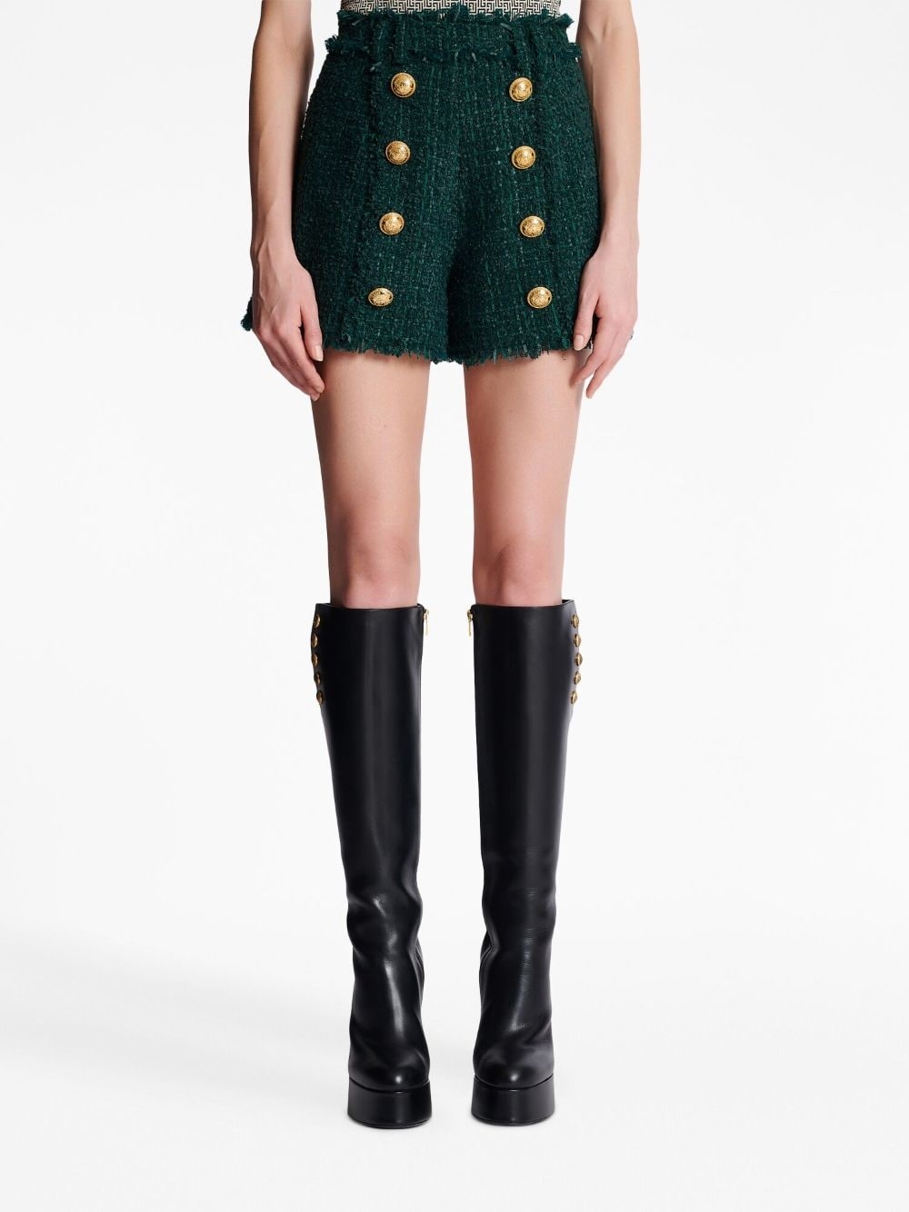 button-detail tweed shorts - 5