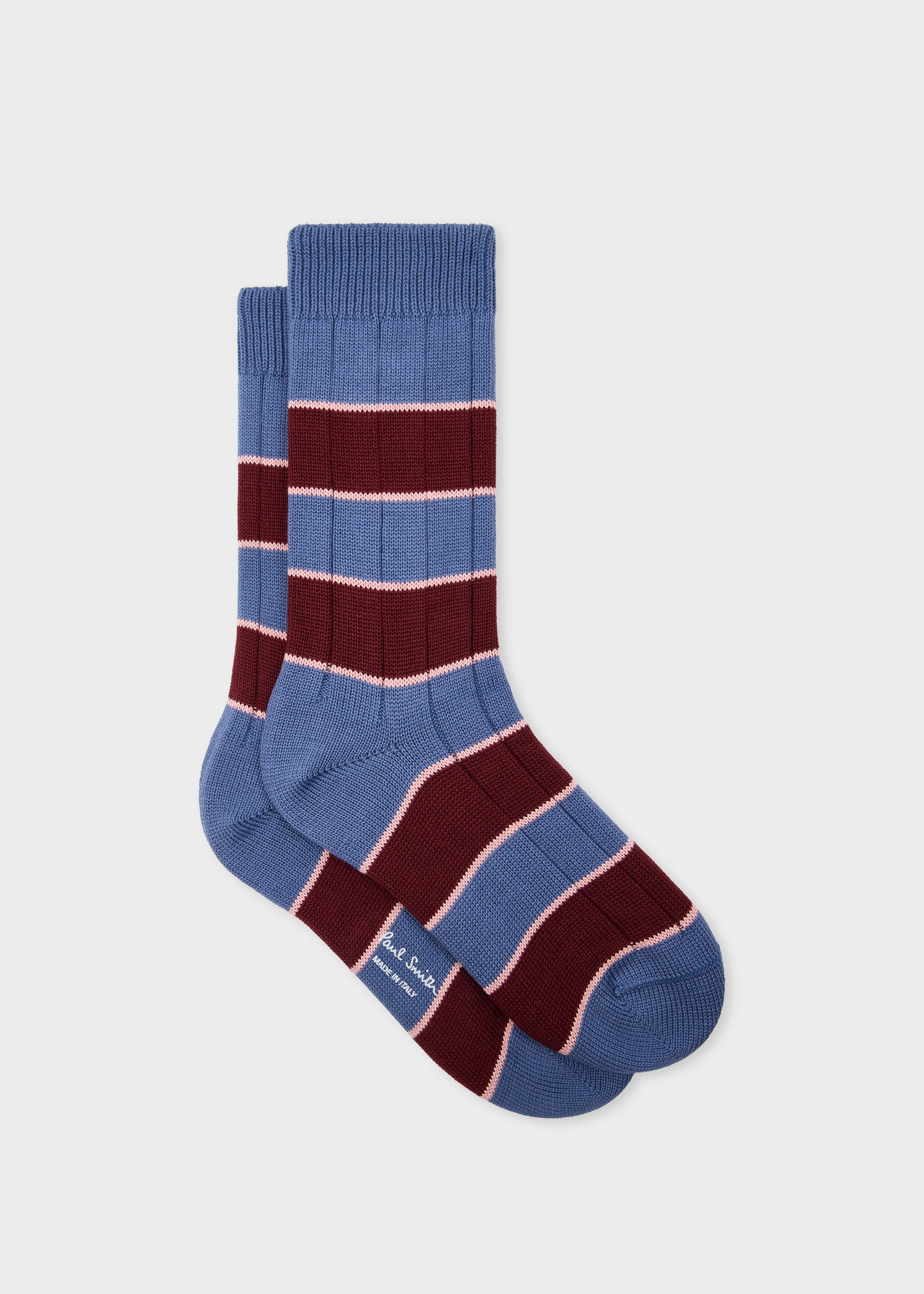 Women's Blue Block Stripe Ribbed Socks - 1