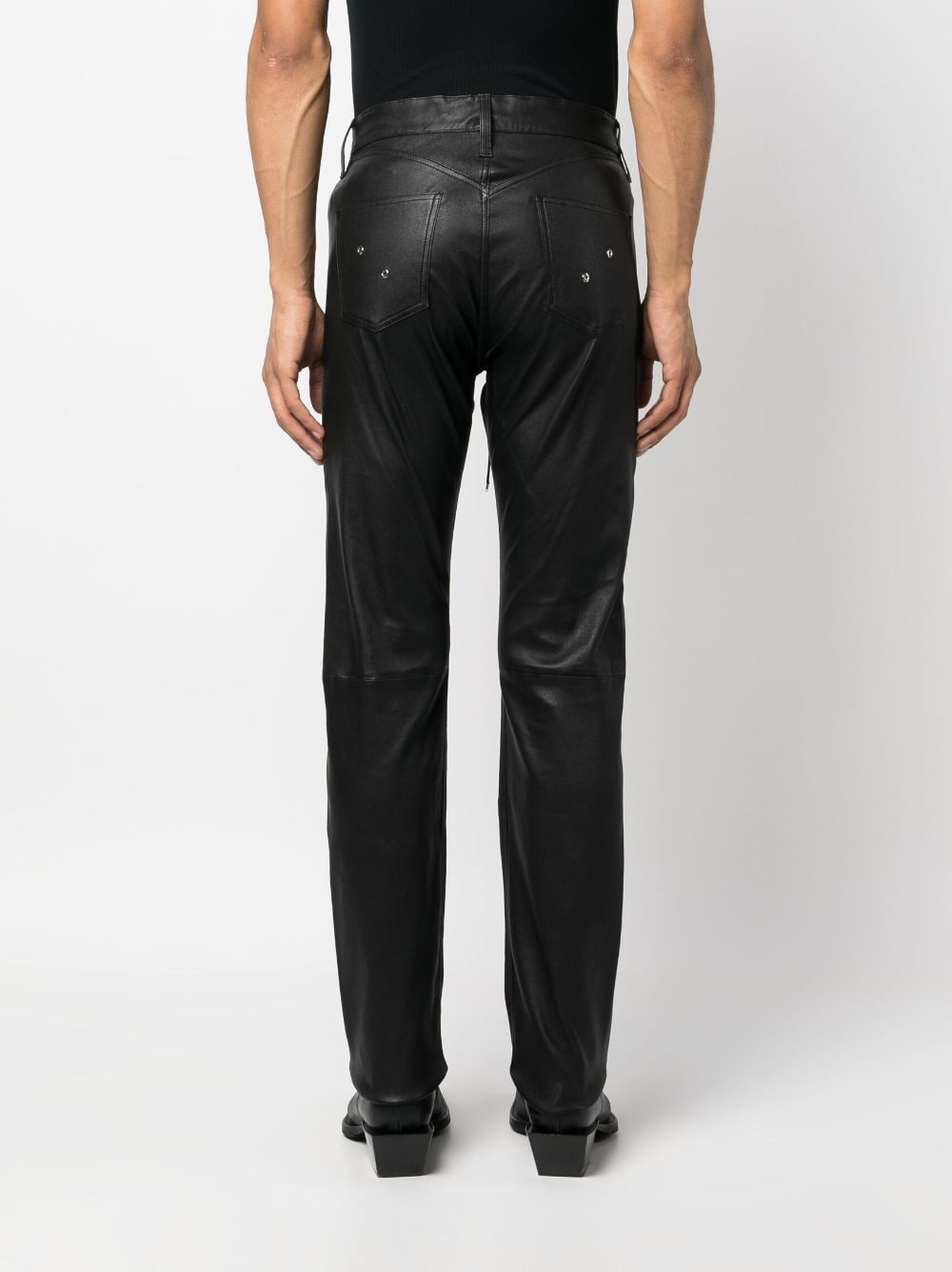 lace-up slim-cut leather trousers - 4