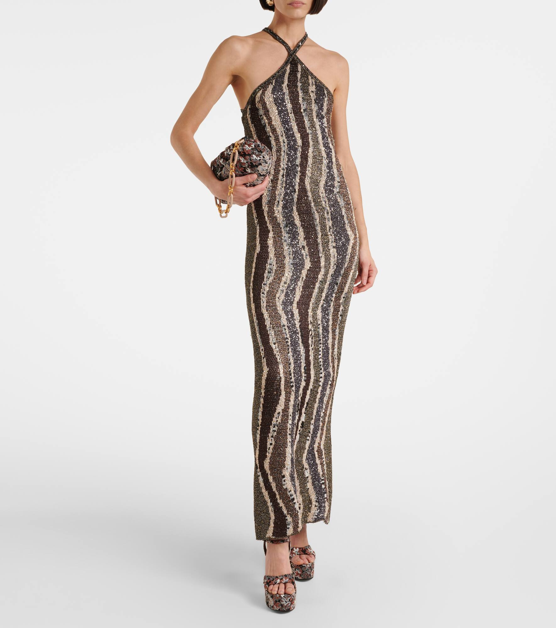 Sequined open-back lamé gown - 2