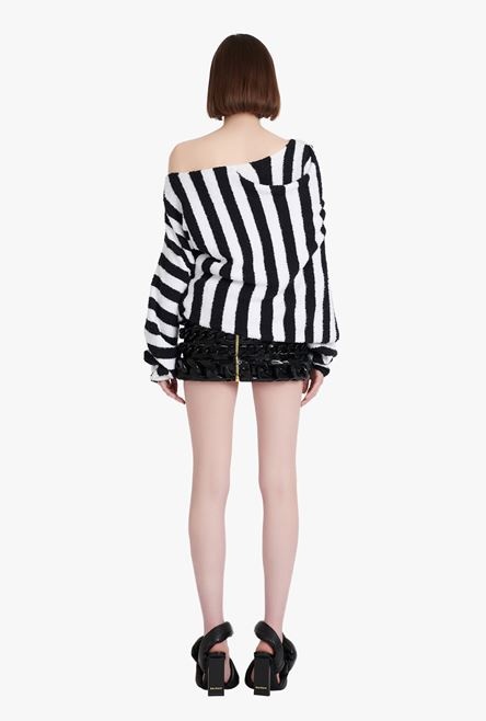 Black and white striped eco-designed cotton cropped sweater - 3