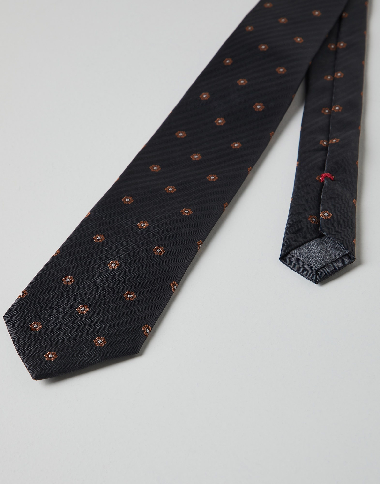 Silk chevron tie with flower embroidery - 2