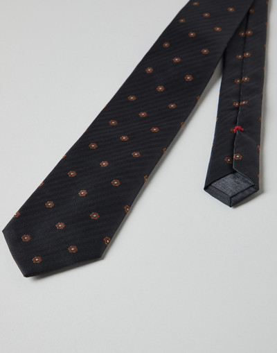 Brunello Cucinelli Silk chevron tie with flower embroidery outlook