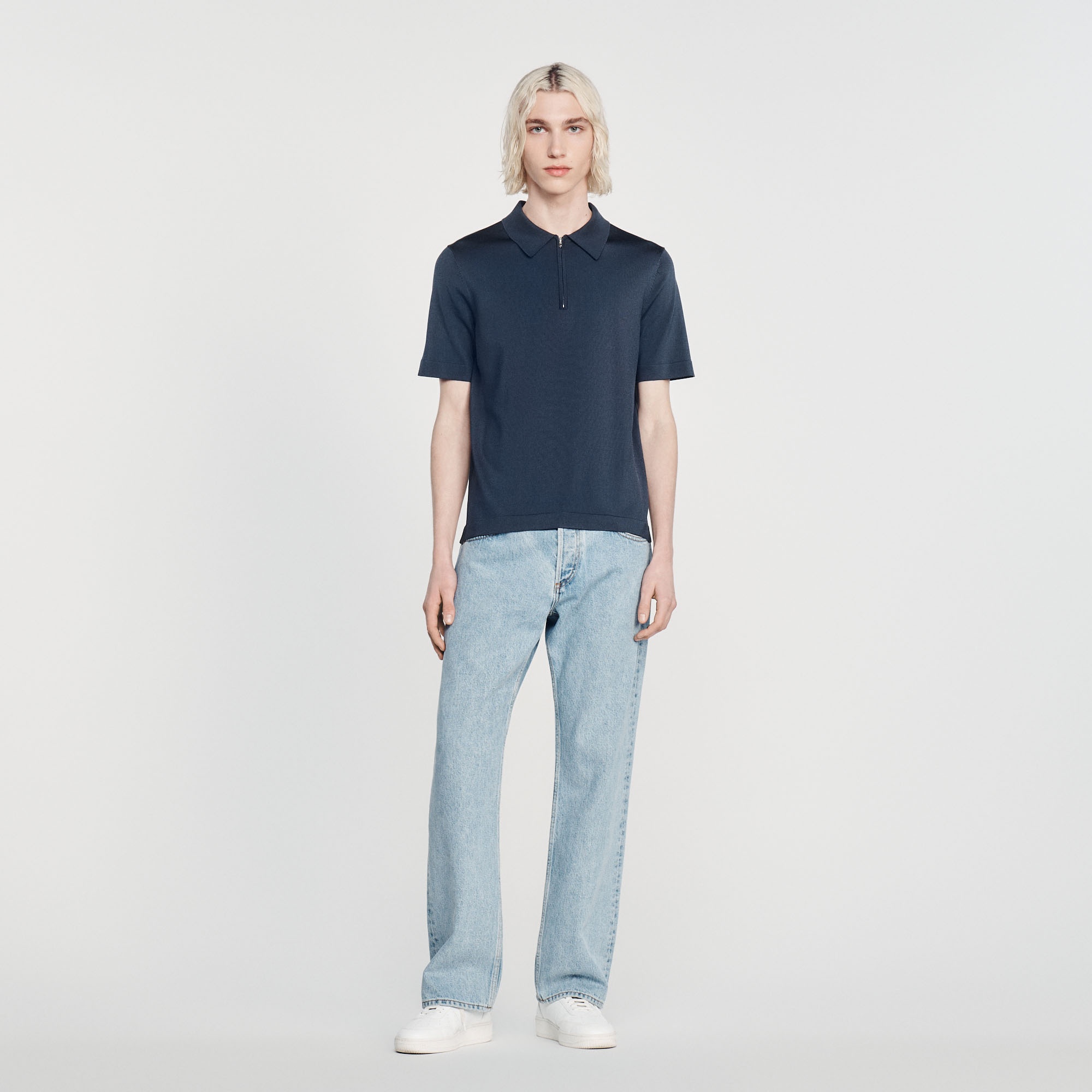 Knitted polo shirt with zip collar - 3
