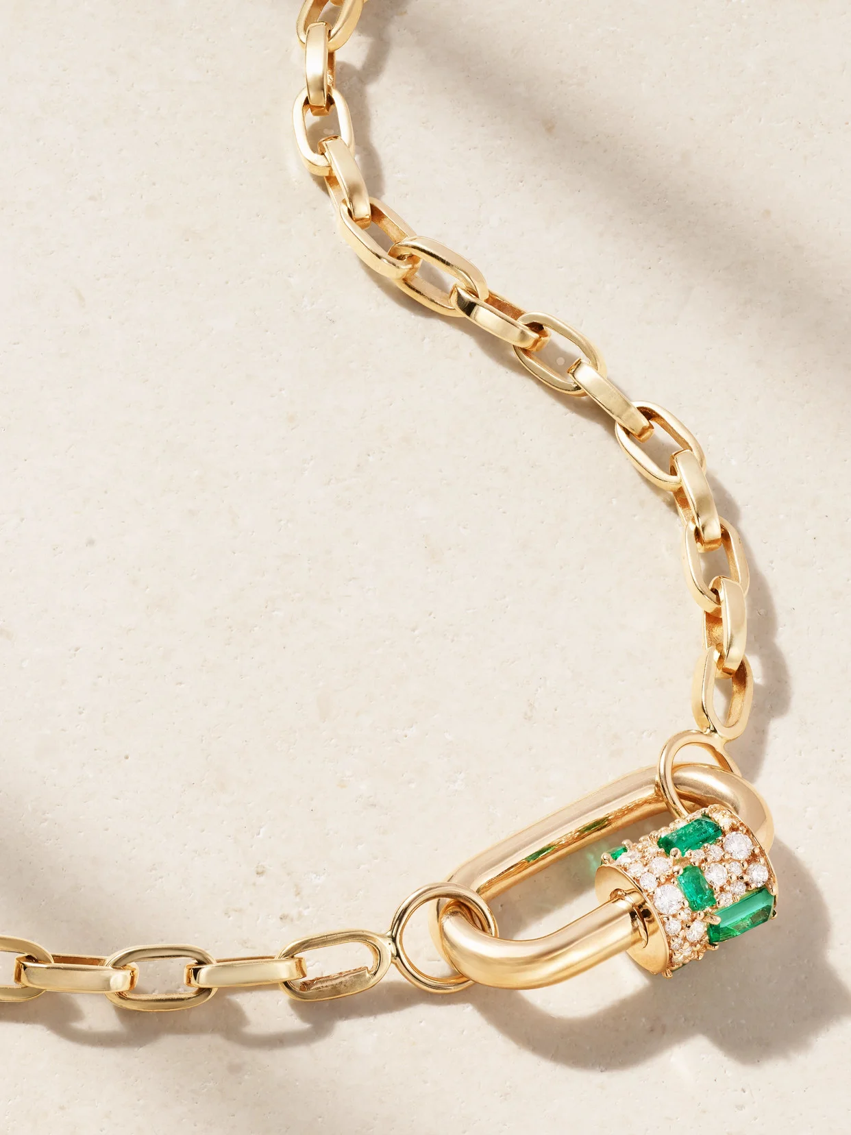 Lock 14-karat Gold, Diamond And Emerald Necklace - 1