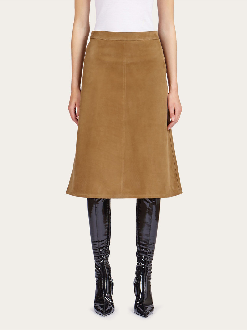 FERRAGAMO A-line midi suede skirt outlook
