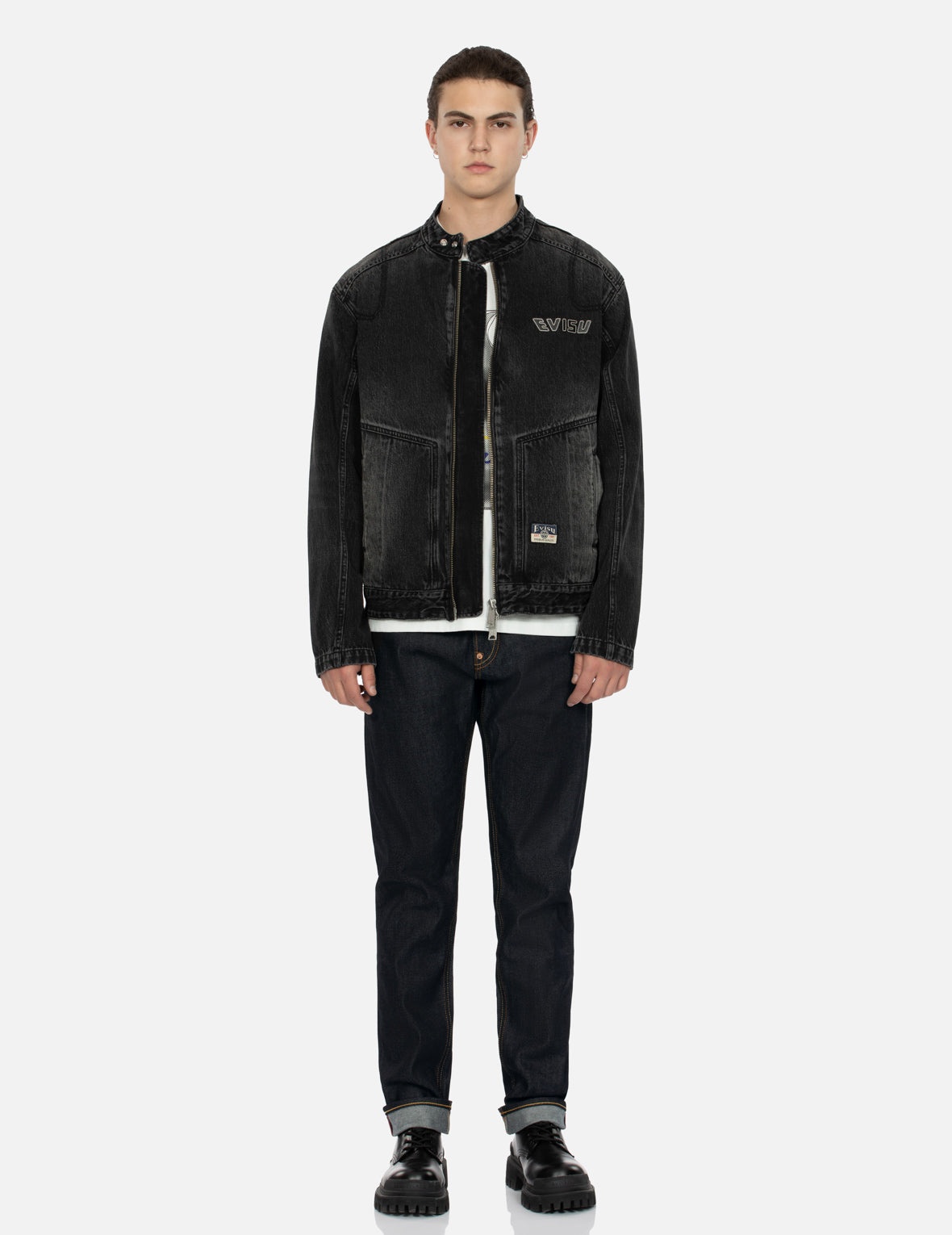 GODHEAD PRINT RELAX FIT BIKER DENIM JACKET - 6