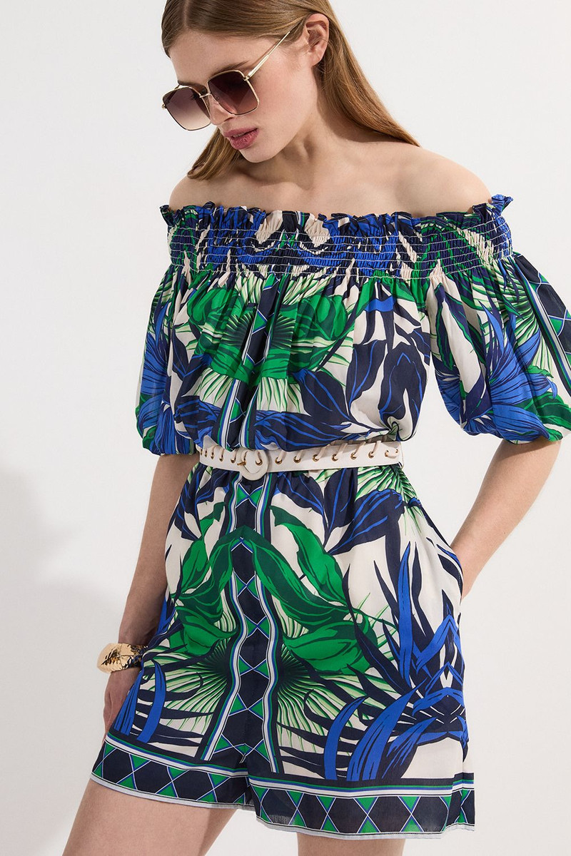 Voile Mirrored Floral Woven Bardot Playsuit 1