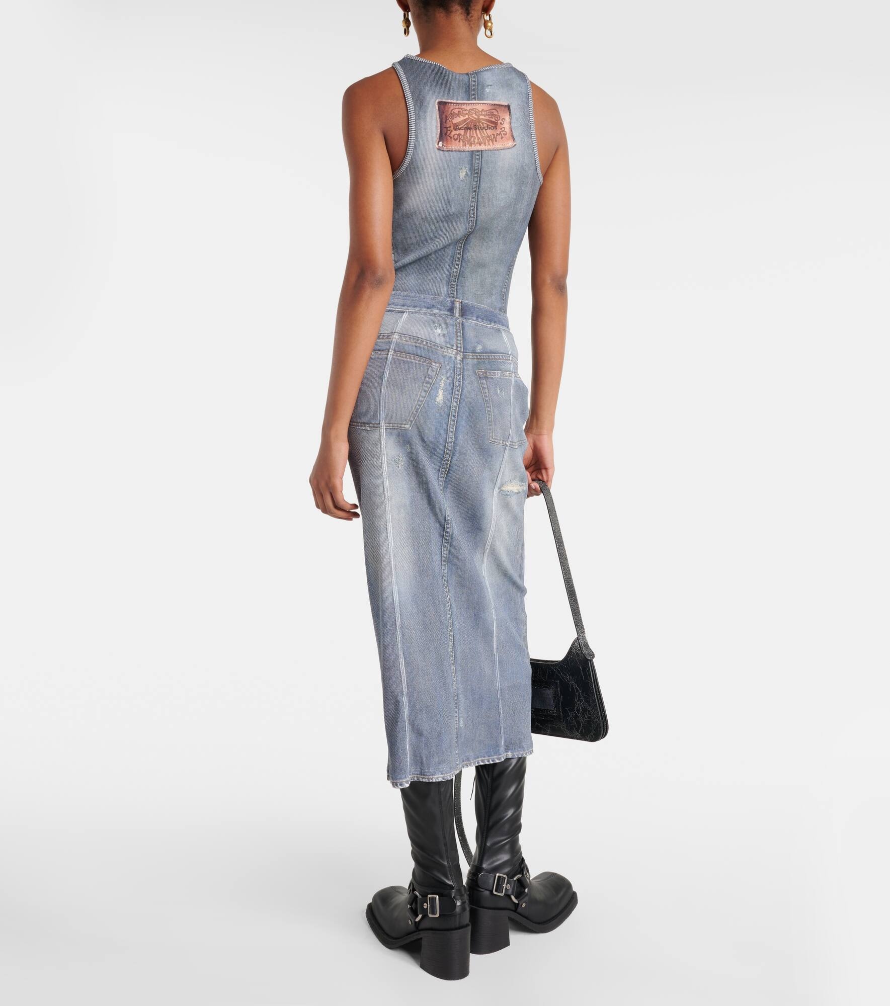 Mid-rise printed denim midi skirt - 3
