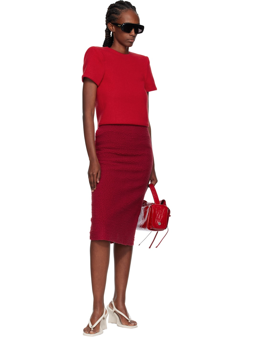 Red Curvy Shoulder Knitted T-shirt - 4
