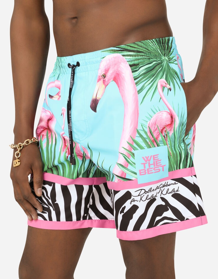 Mid-length swim trunks with flamingo print - 5