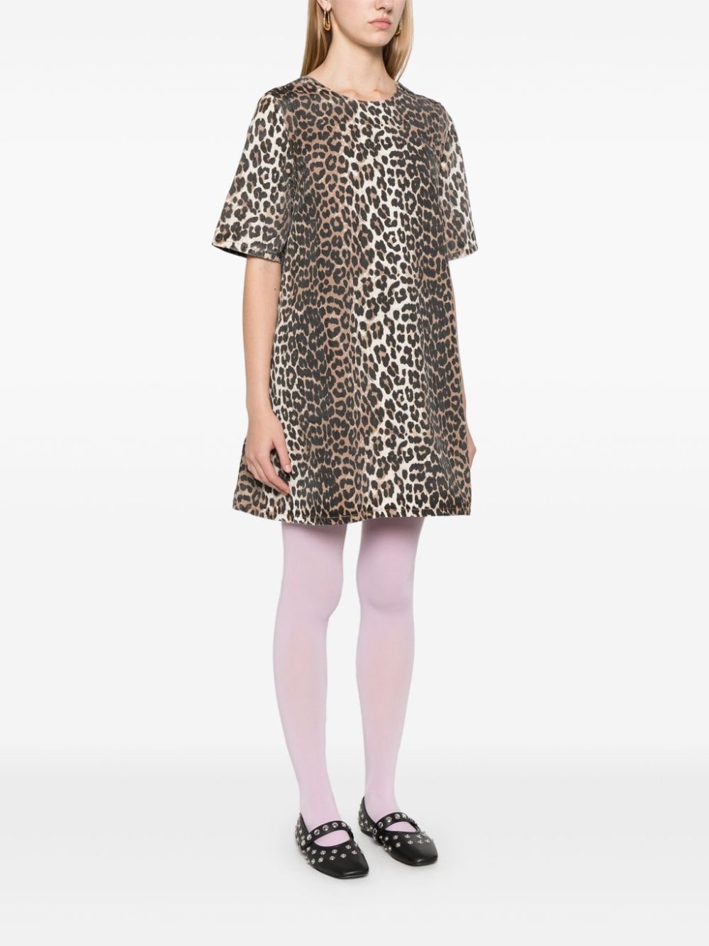 leopard-print denim mini dress - 3