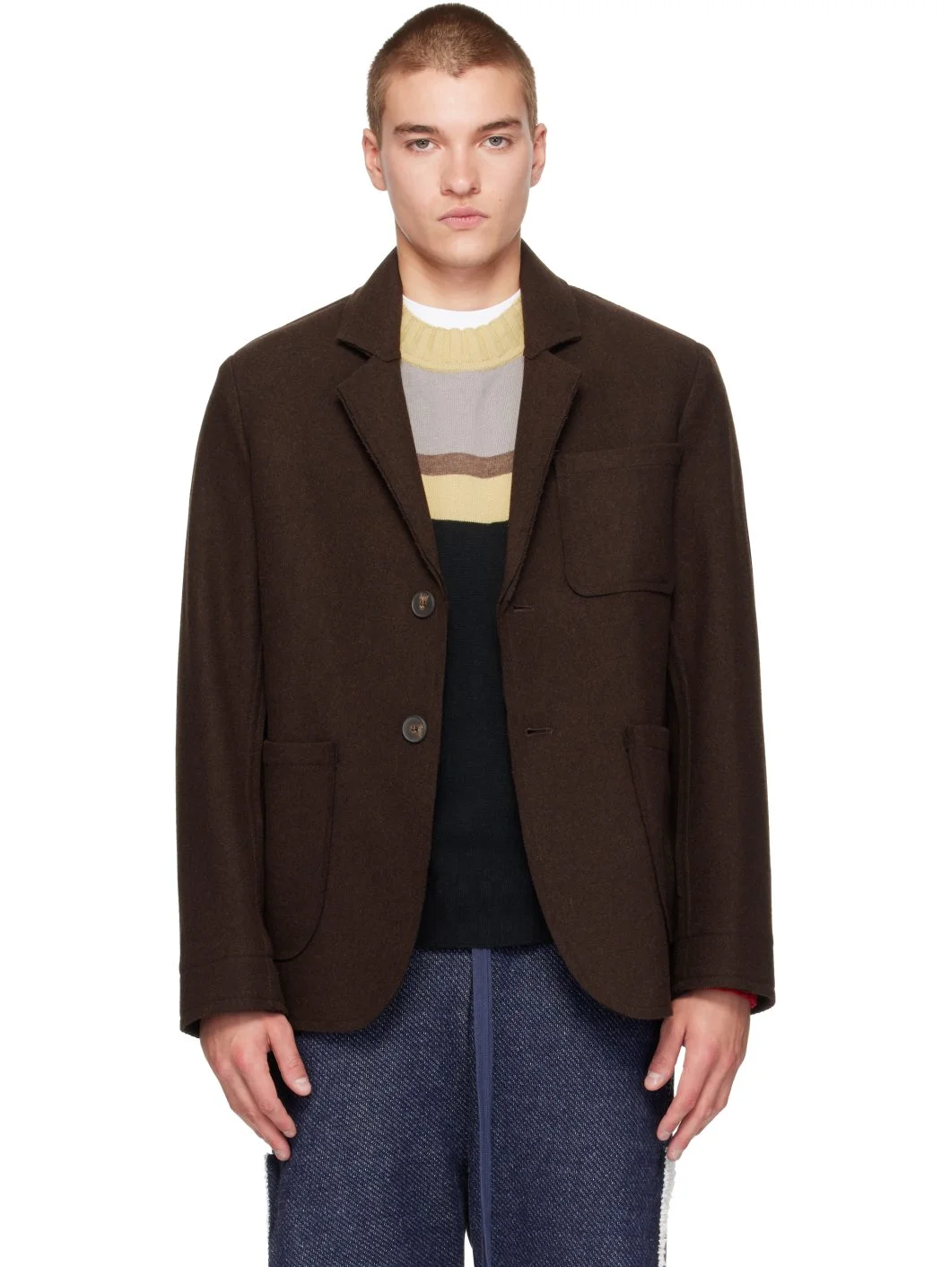 Brown Raw Soft Blazer - 1