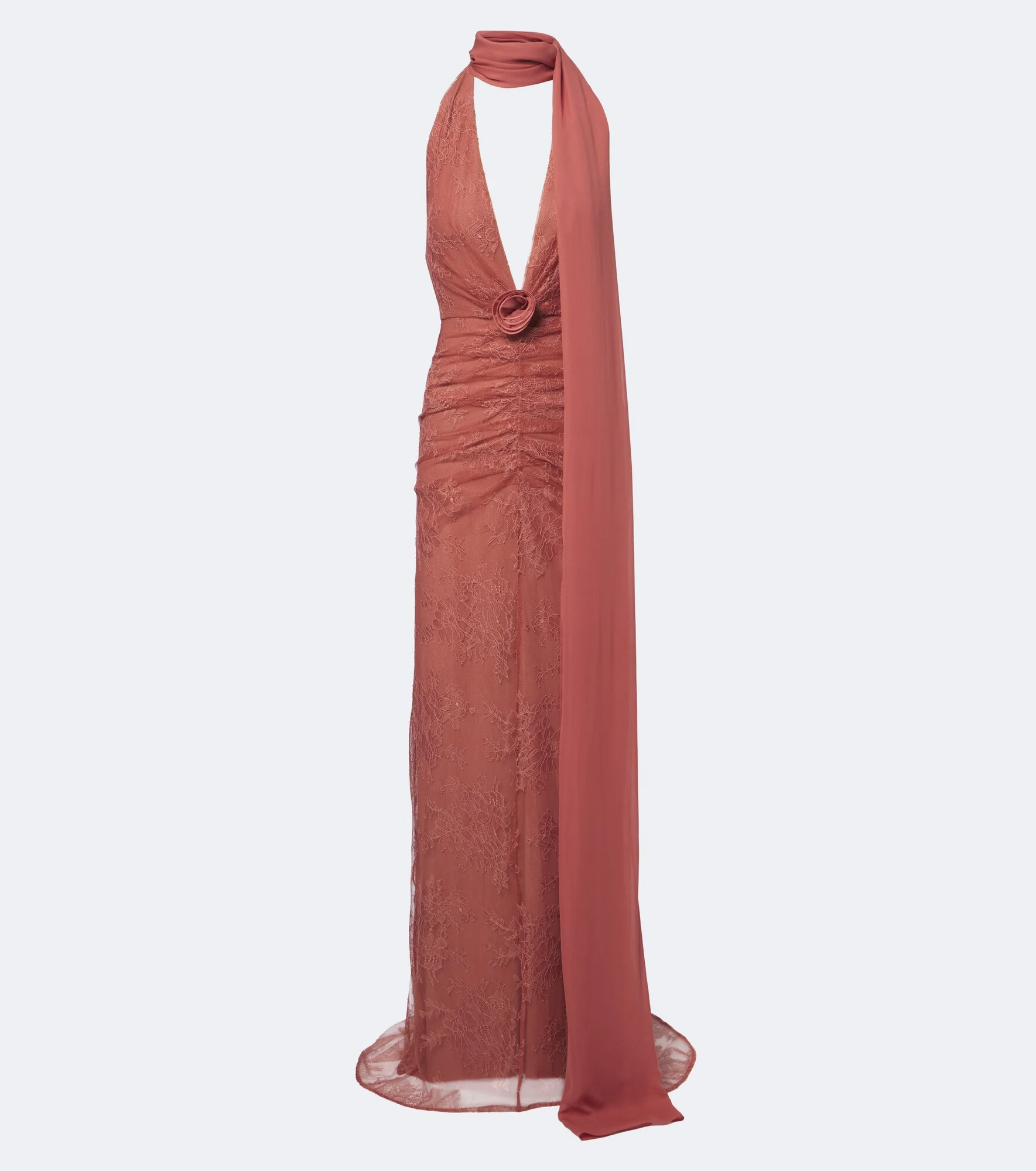Amora ruched scarf-detail lace maxi dress - 1