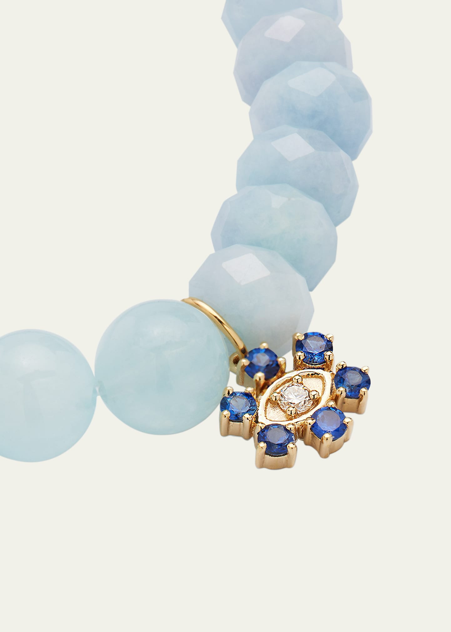 Aqua Beaded Bracelet with Sapphire & Diamond Flower Charm - 3