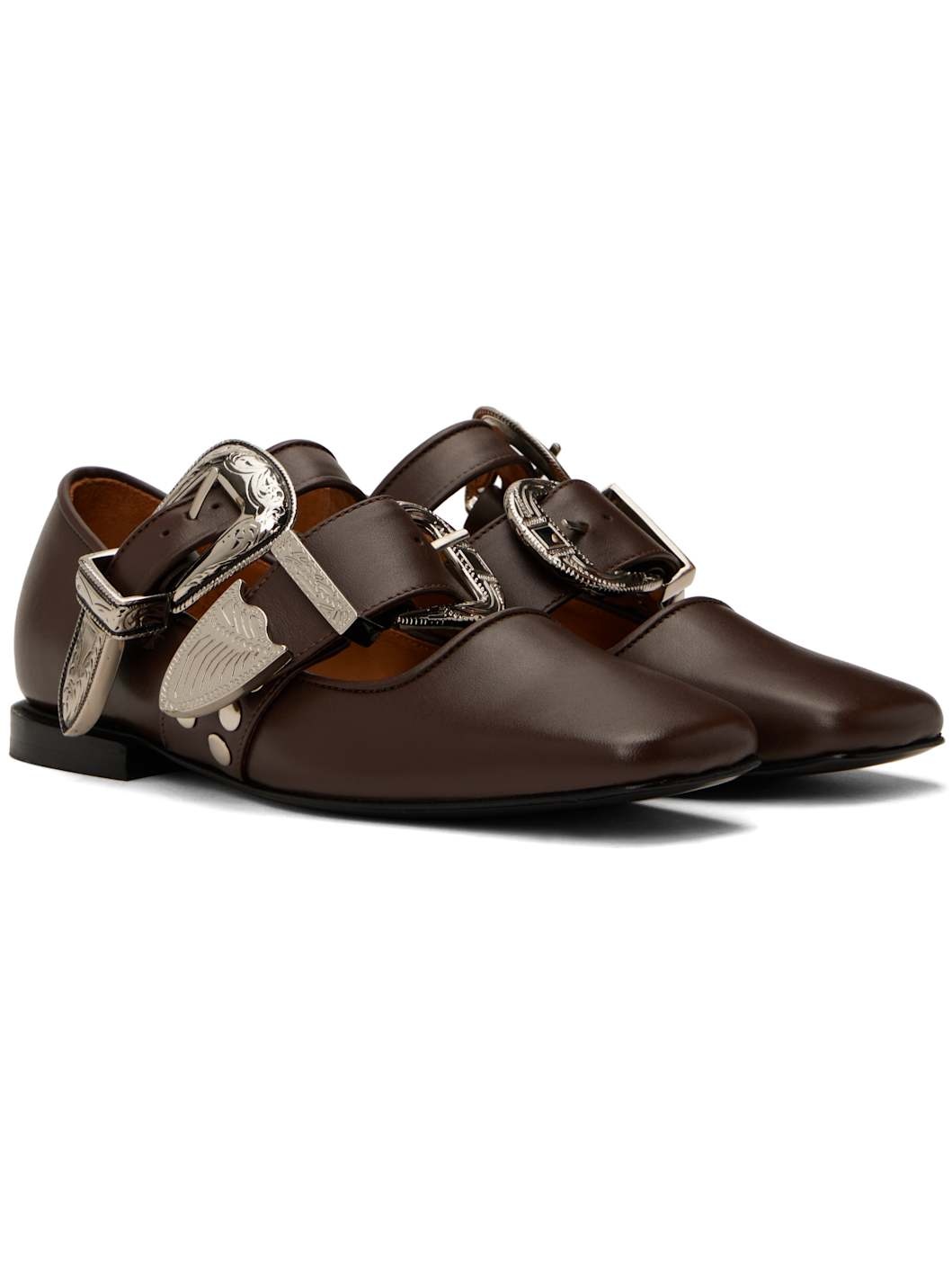 SSENSE Exclusive Brown Metal Leather Ballerina Flats - 4