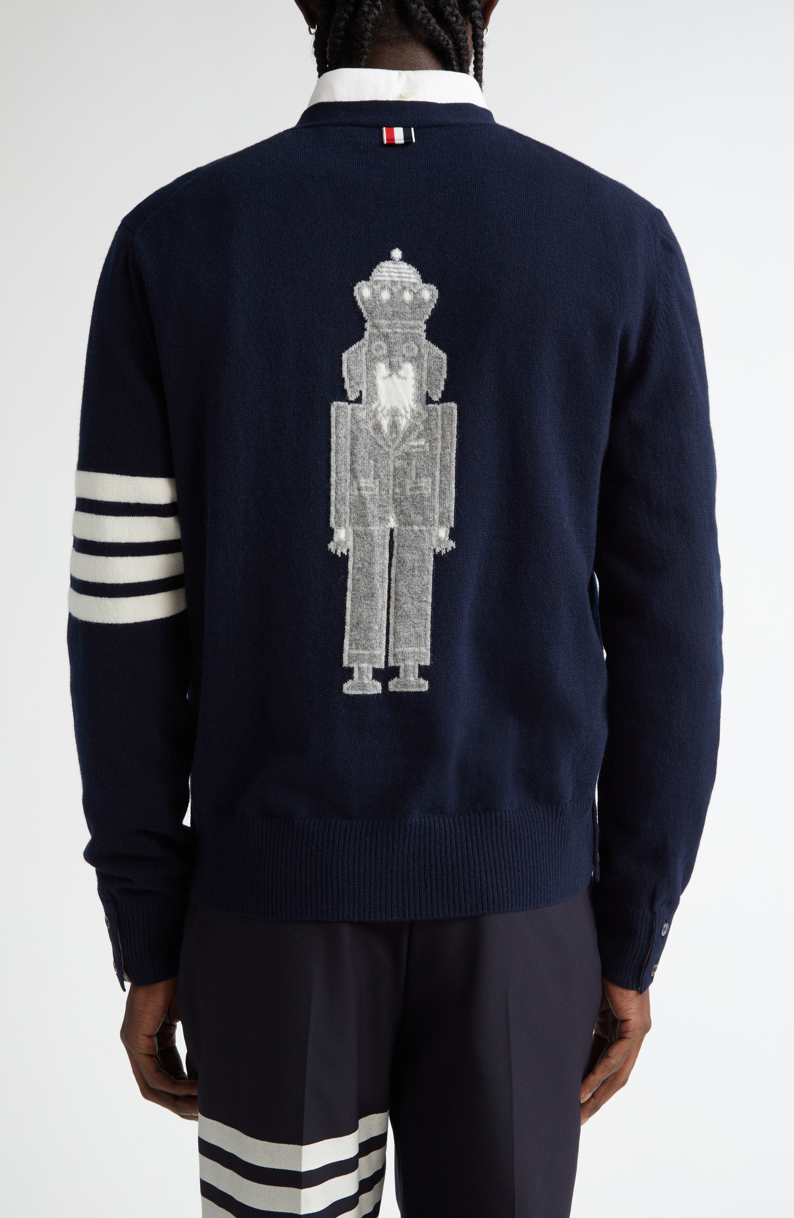 Thom Browne Holiday Hector Nutcracker 4-Bar Virgin Wool Cardigan in Navy at Nordstrom - 2