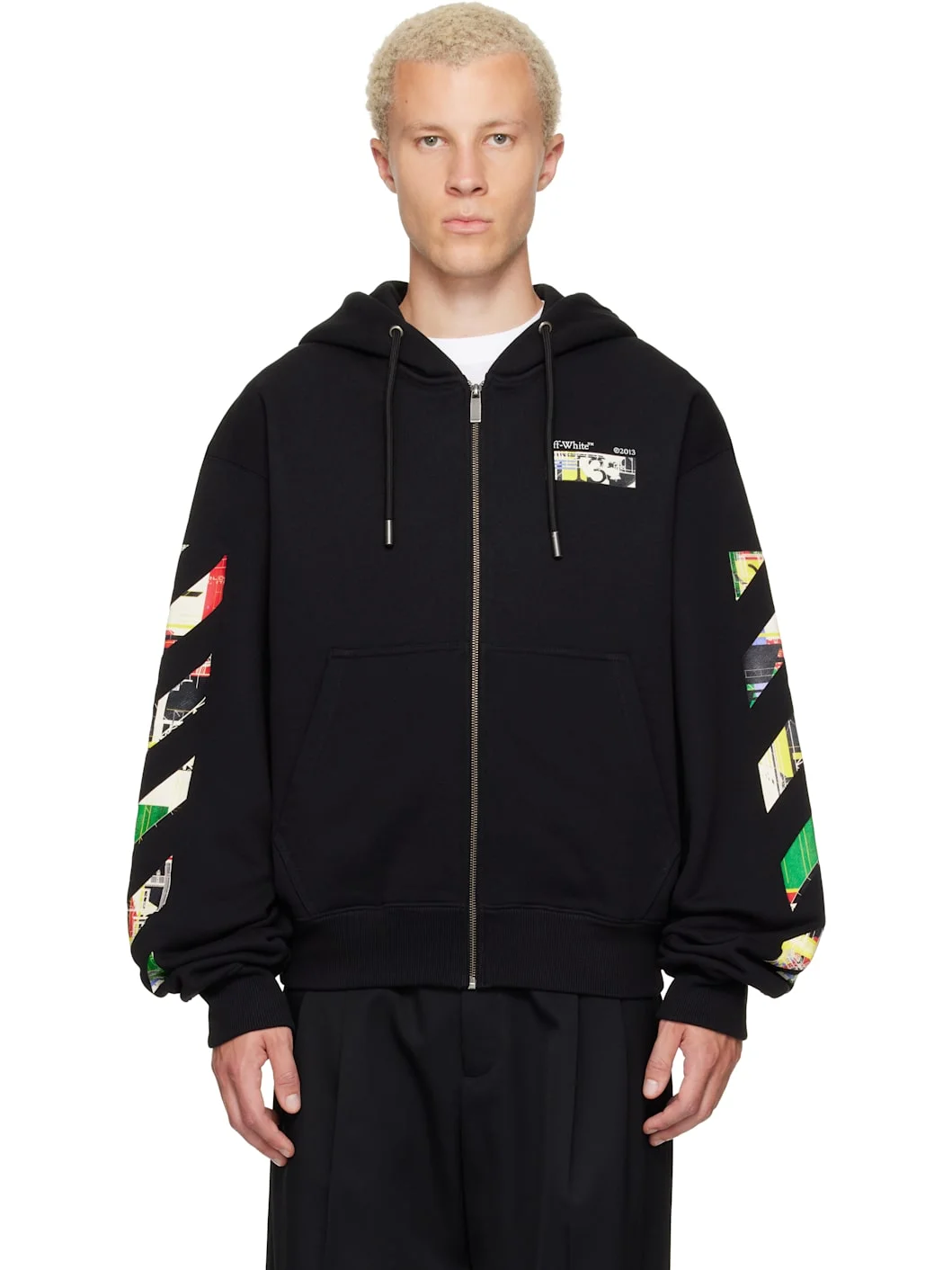 Black Industrial Arrow Regular Zip Hoodie - 1