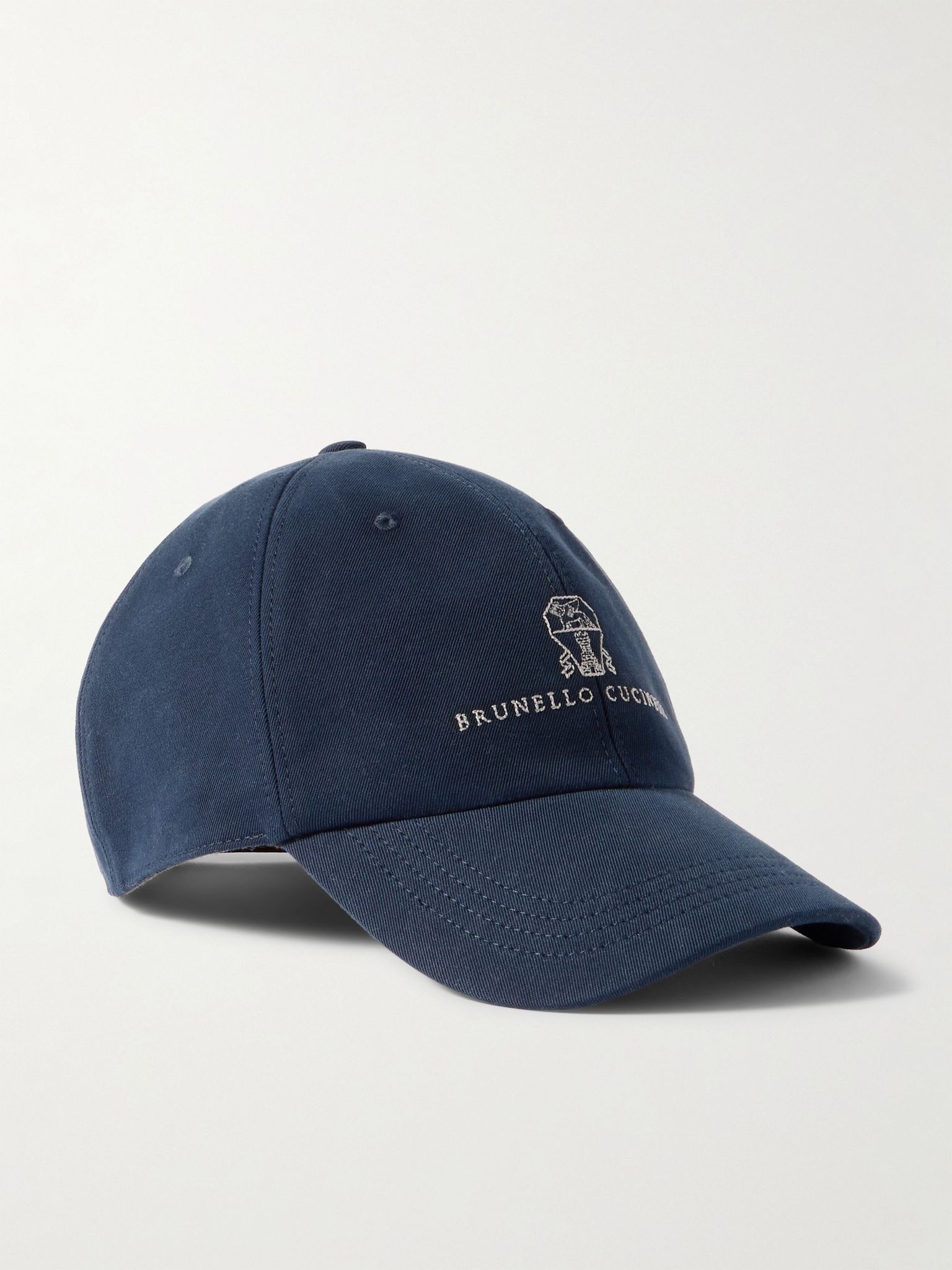 Logo-Embroidered Leather-Trimmed Cotton-Twill Baseball Cap Blue - 1