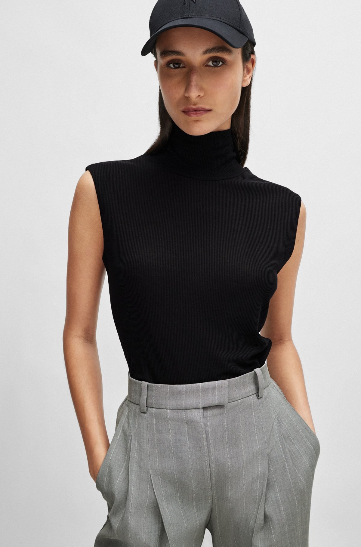 NAOMI X BOSS RIBBED SLEEVELESS ROLLNECK TOP - 5