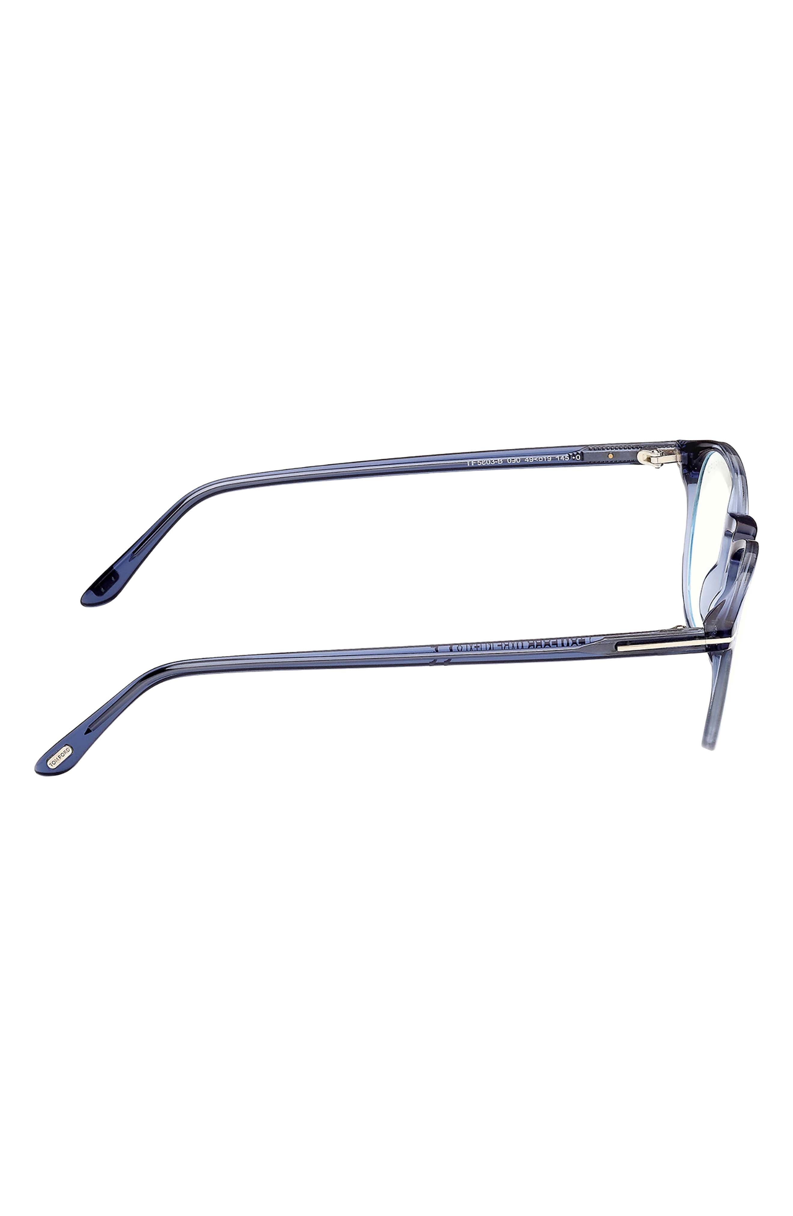 TOM FORD 51mm Round Blue Light Blocking Optical Glasses in Shiny Blue at Nordstrom - 3