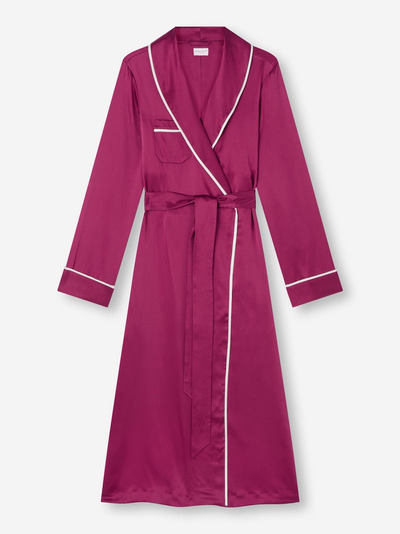 Women's Long Dressing Gown Bailey Silk Satin Berry - 1