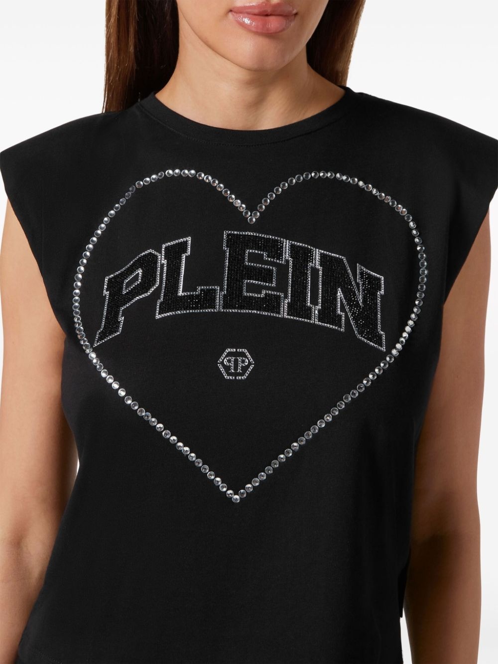 Strass heart cotton tank top - 4