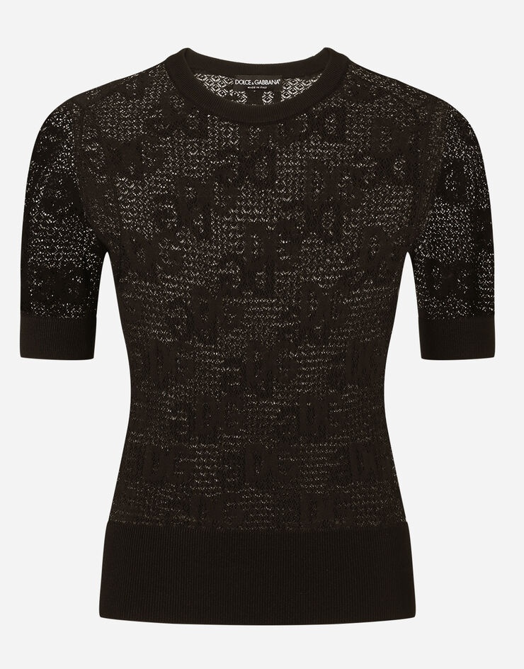 Short-sleeved lace-stitch sweater with DG logo - 3