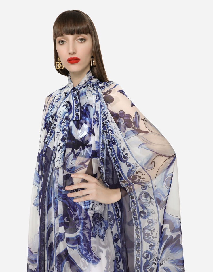 Majolica-print chiffon cape - 4