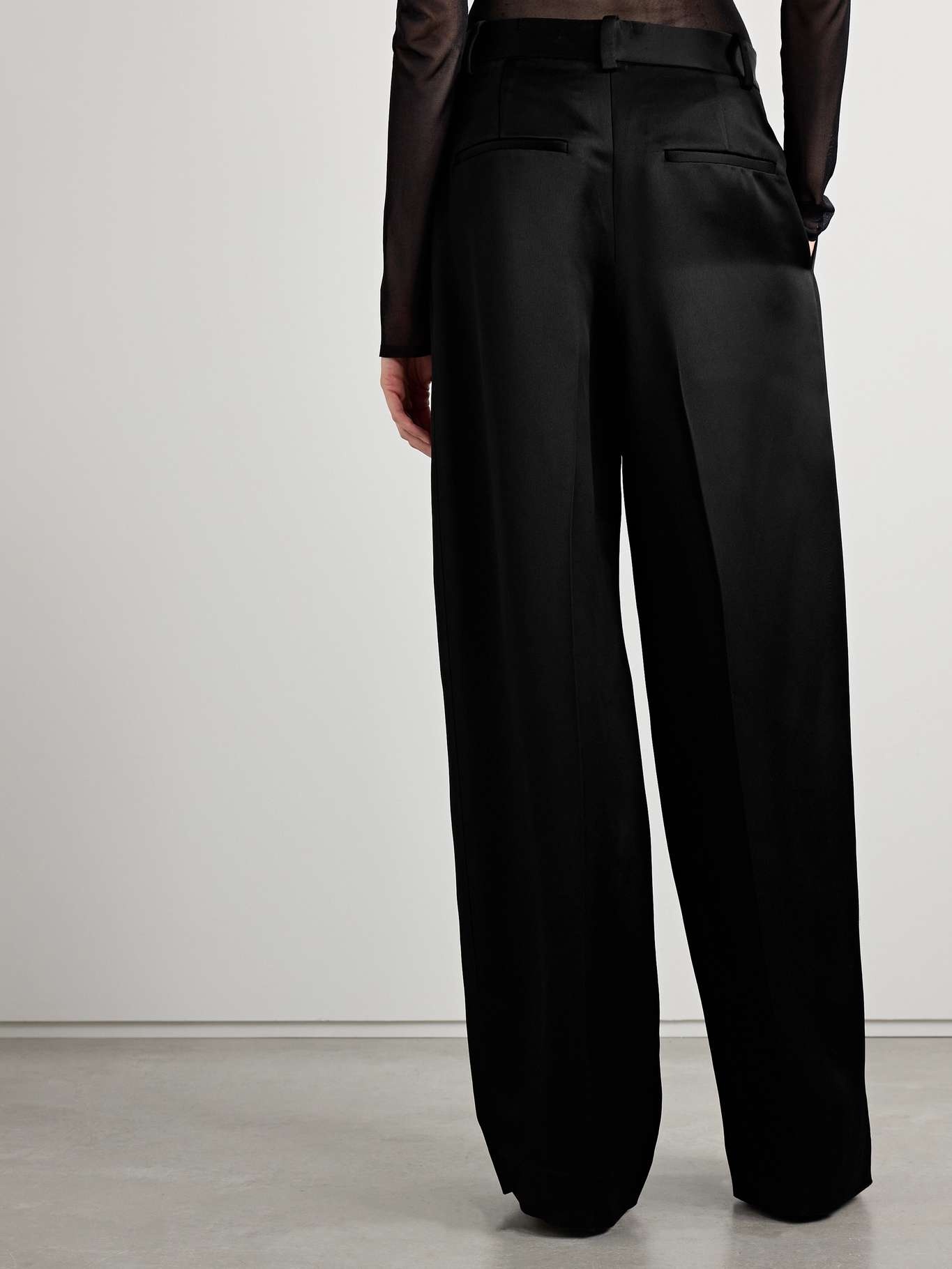Marinta satin-trimmed pleated crepe wide-leg pants - 4
