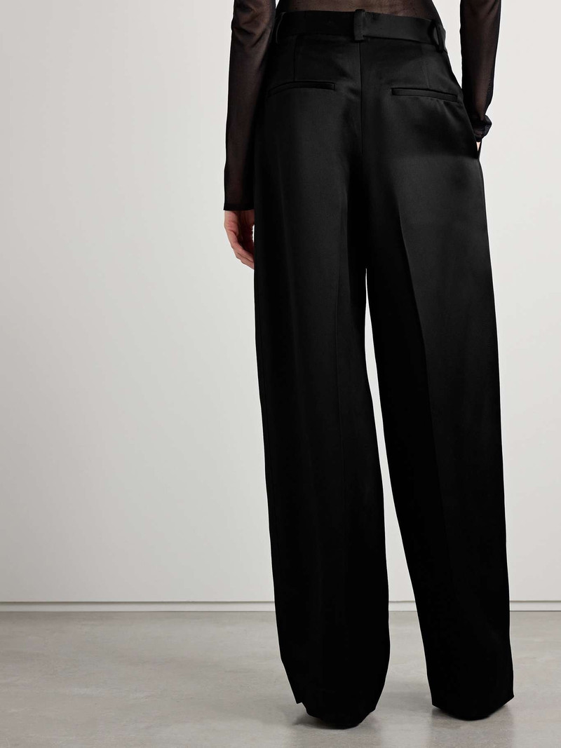 Marinta satin-trimmed pleated crepe wide-leg pants 4