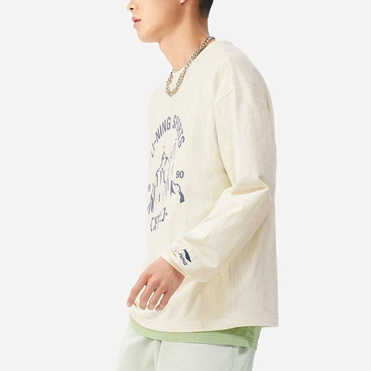 Li-Ning Alphabet Printing Loose Sports Round Neck 'Creamy White' AHSS147-1 - 5
