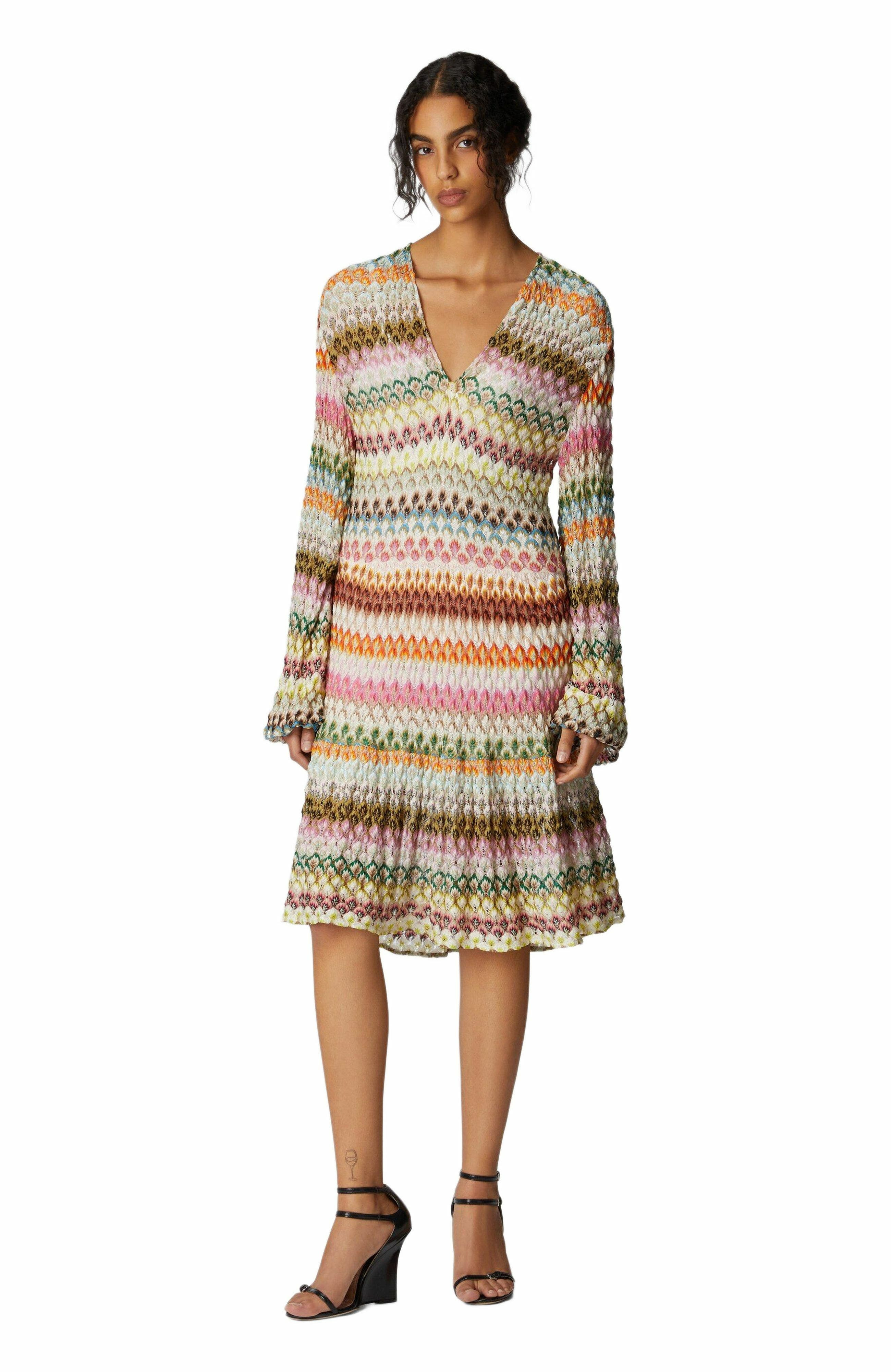 Missoni Long Sleeve Short Dress With Zig Zag Lace Pattern in Multicoloured at Nordstrom - 9